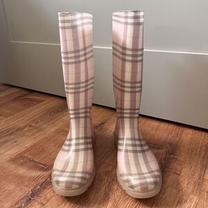 Burberry Plaid Rain Boots Women Sz 37 Pink Knee High Waterproof Italy Nova check